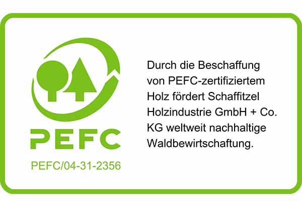 PEFC Logo mit Zertifikatsnummer Schaffitzel Holzindustrie